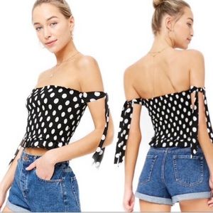 F21 Smocked Off the Shoulder Crop Top